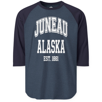 Juneau Alaska Est 1881 Classic Collegiate Souvenir Shirt — 3/4 Sleeve T-Shirt – Alaska Cruise Shirts