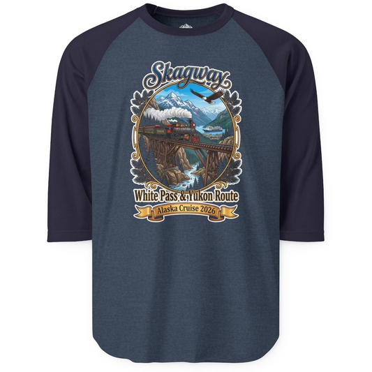 Skagway Alaska Cruise Shirt White Pass Yukon Route 2026 Souvenir — 3/4 Sleeve T-Shirt – Alaska Cruise Shirts