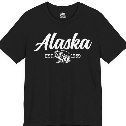 Alaska Bear Est 1959 Vintage Wildlife Graphic Monochrome Shirt — Premium Tee T-Shirt – Alaska Cruise Shirts