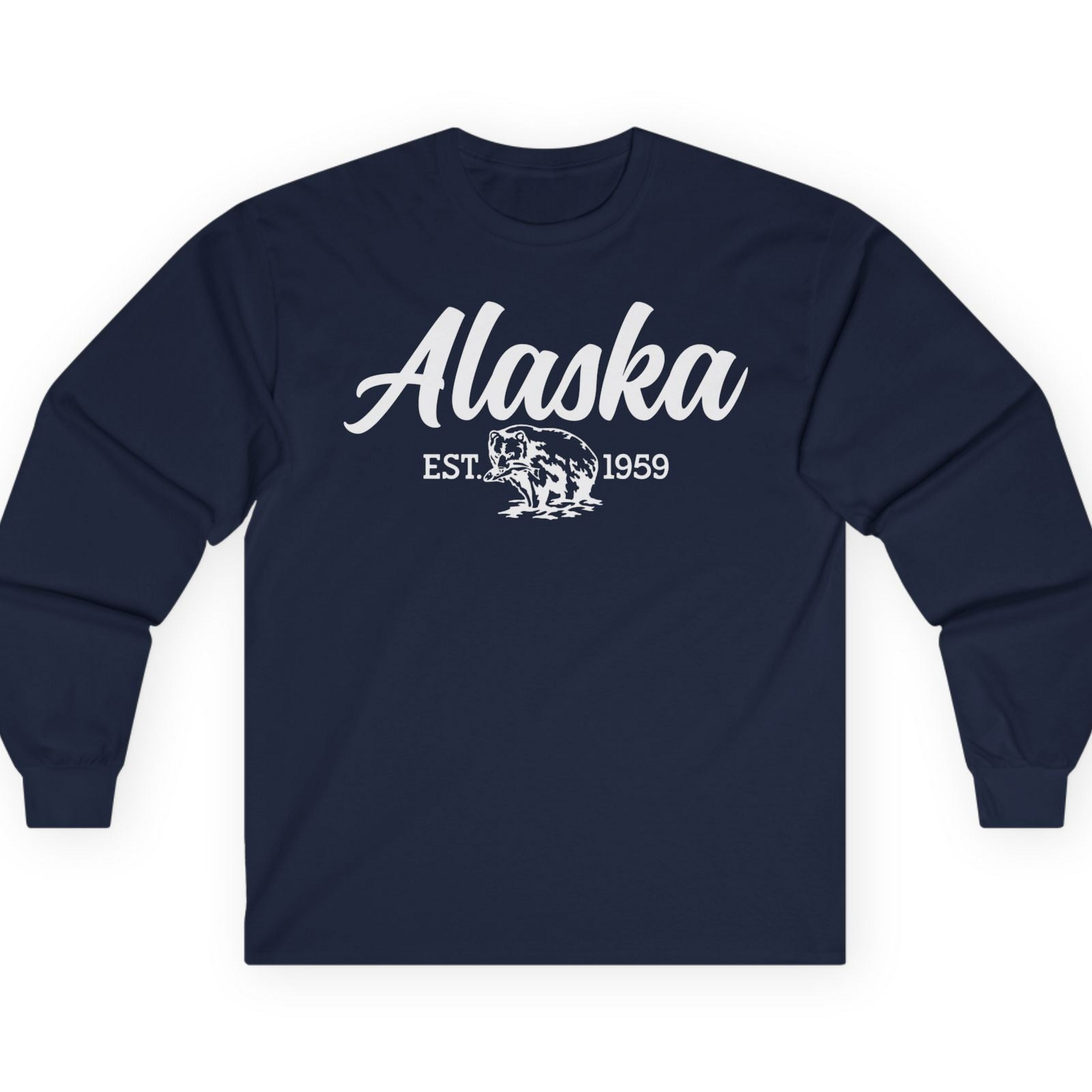 Alaska Bear Est 1959 Vintage Wildlife Graphic Monochrome Shirt — Long Sleeve T-Shirt – Alaska Cruise Shirts