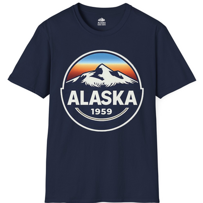 Alaska 1959 Retro Mountain Sunset Badge Shirt Vintage Statehood Tee — T-Shirt T-Shirt – Alaska Cruise Shirts