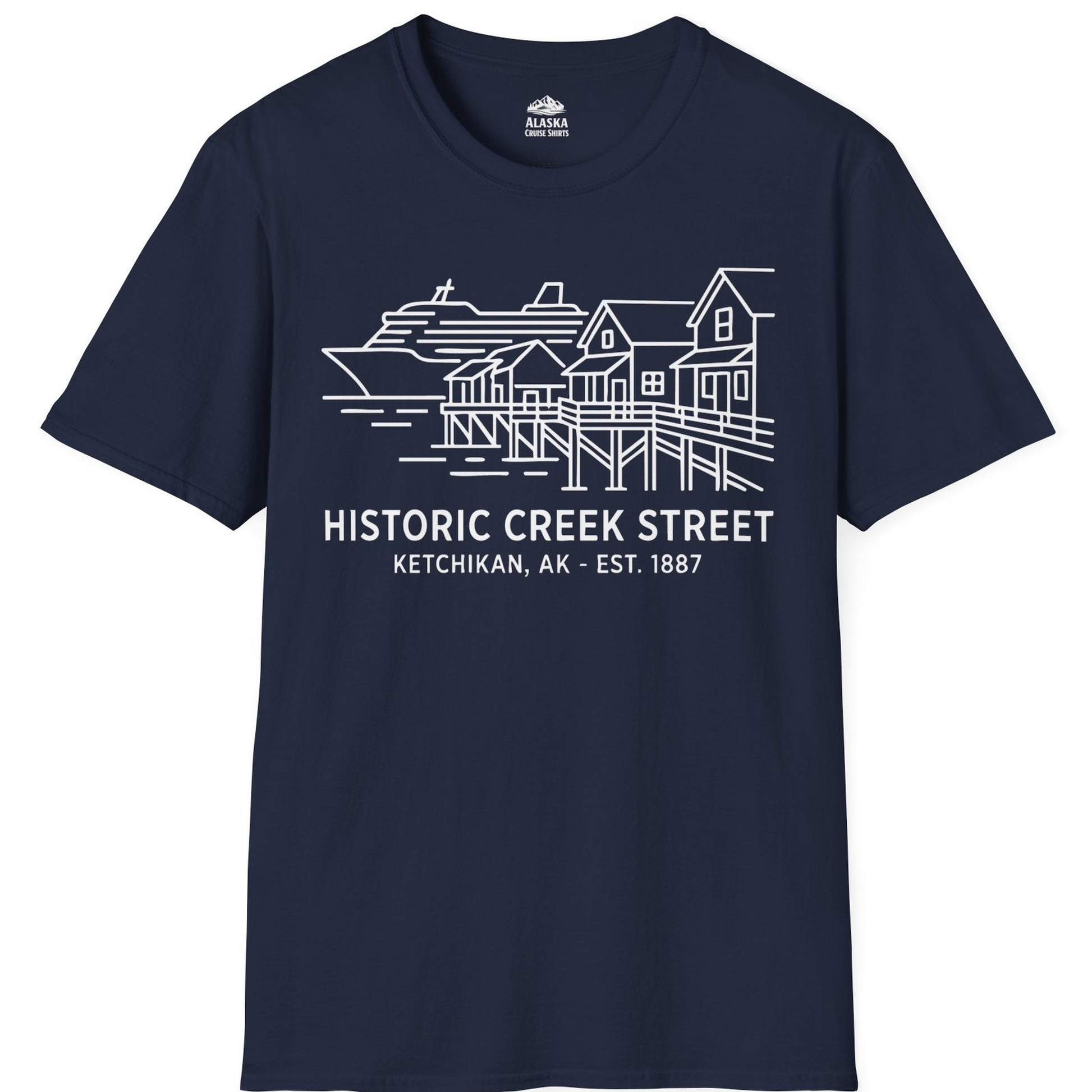 Ketchikan Creek Street Alaska Waterfront and Cruise Ship Shirt — T-Shirt T-Shirt – Alaska Cruise Shirts