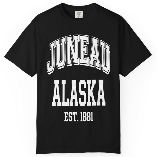Juneau Alaska Est 1881 Classic Collegiate Souvenir Shirt — Comfort T-Shirt – Alaska Cruise Shirts