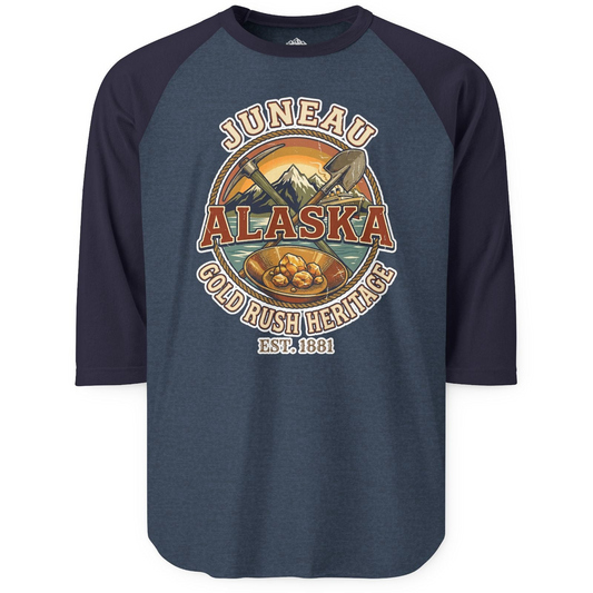 Juneau Alaska Gold Rush Heritage Vintage Travel T-Shirt — 3/4 Sleeve T-Shirt – Alaska Cruise Shirts