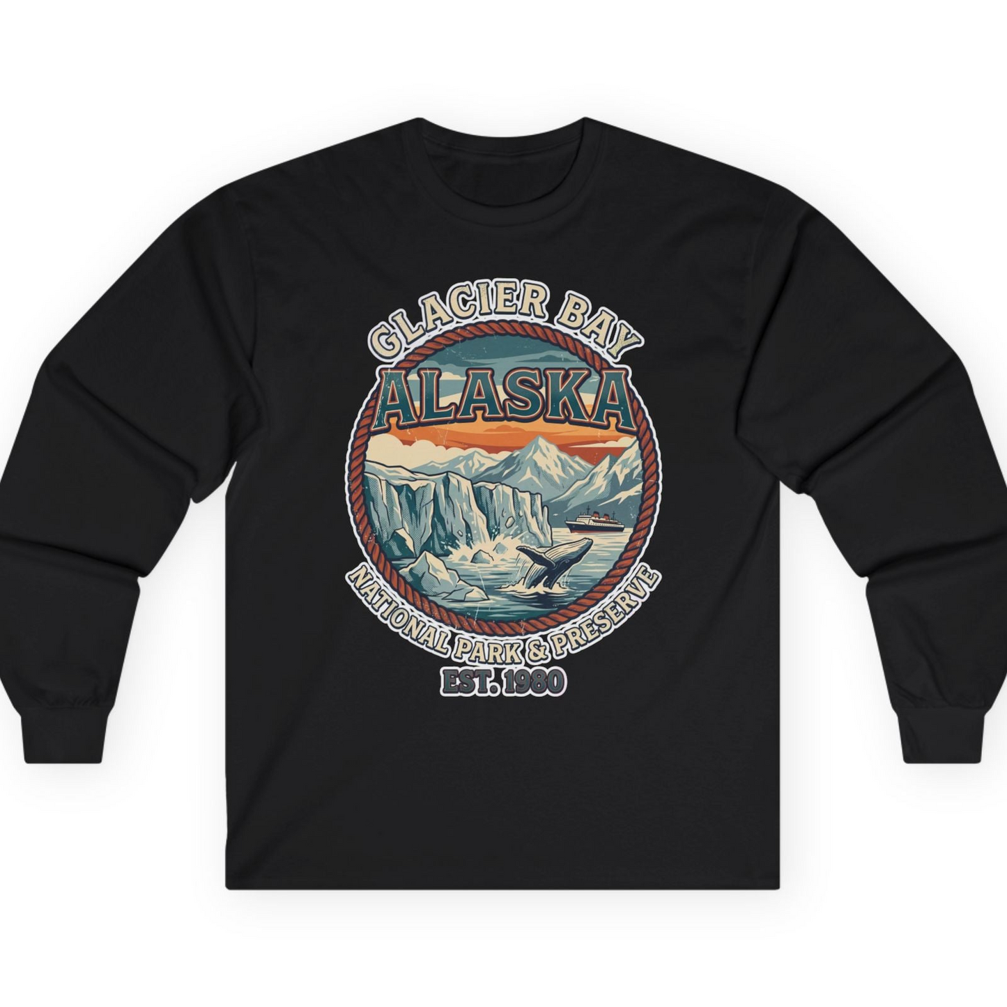 Glacier Bay Alaska National Park Vintage Nature Scene Shirt — Long Sleeve T-Shirt – Alaska Cruise Shirts