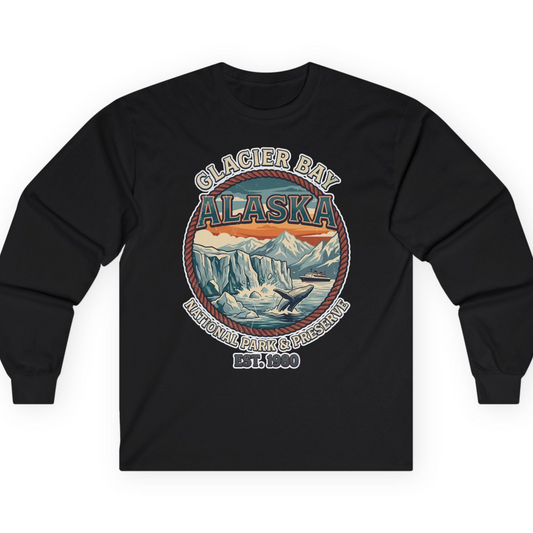 Glacier Bay Alaska National Park Vintage Nature Scene Shirt — Long Sleeve T-Shirt – Alaska Cruise Shirts