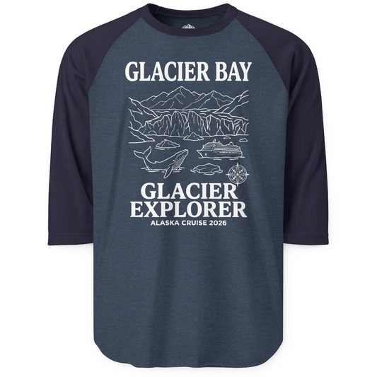 Glacier Bay Alaska Cruise 2026 Glacier Explorer Souvenir Shirt — 3/4 Sleeve T-Shirt – Alaska Cruise Shirts