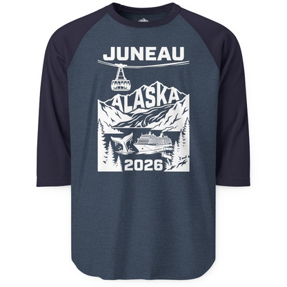 Juneau Alaska Cruise 2026 Scenic Whale and Cable Car Shirt — 3/4 Sleeve T-Shirt – Alaska Cruise Shirts
