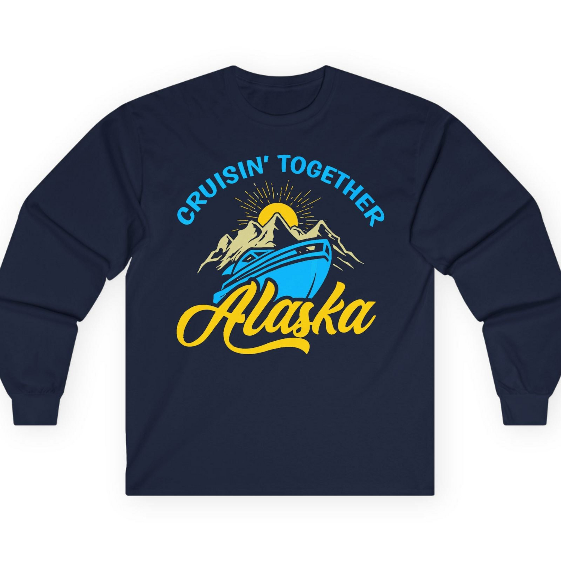 Alaska Cruise Adventure Mountains Sunrise Retro Shirt for Travelers — Long Sleeve T-Shirt – Alaska Cruise Shirts