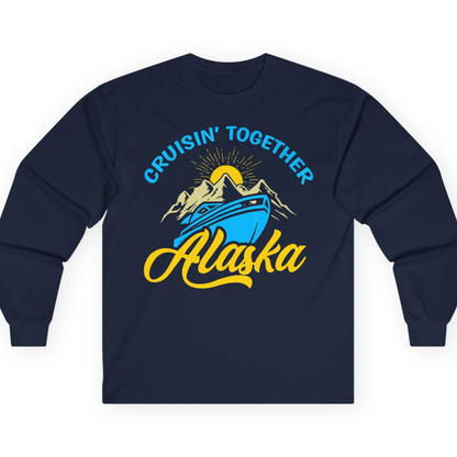 Alaska Cruise Adventure Mountains Sunrise Retro Shirt for Travelers — Long Sleeve T-Shirt – Alaska Cruise Shirts