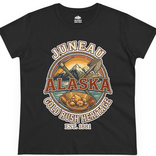 Juneau Alaska Gold Rush Heritage Vintage Travel T-Shirt — Ladies Tee T-Shirt – Alaska Cruise Shirts