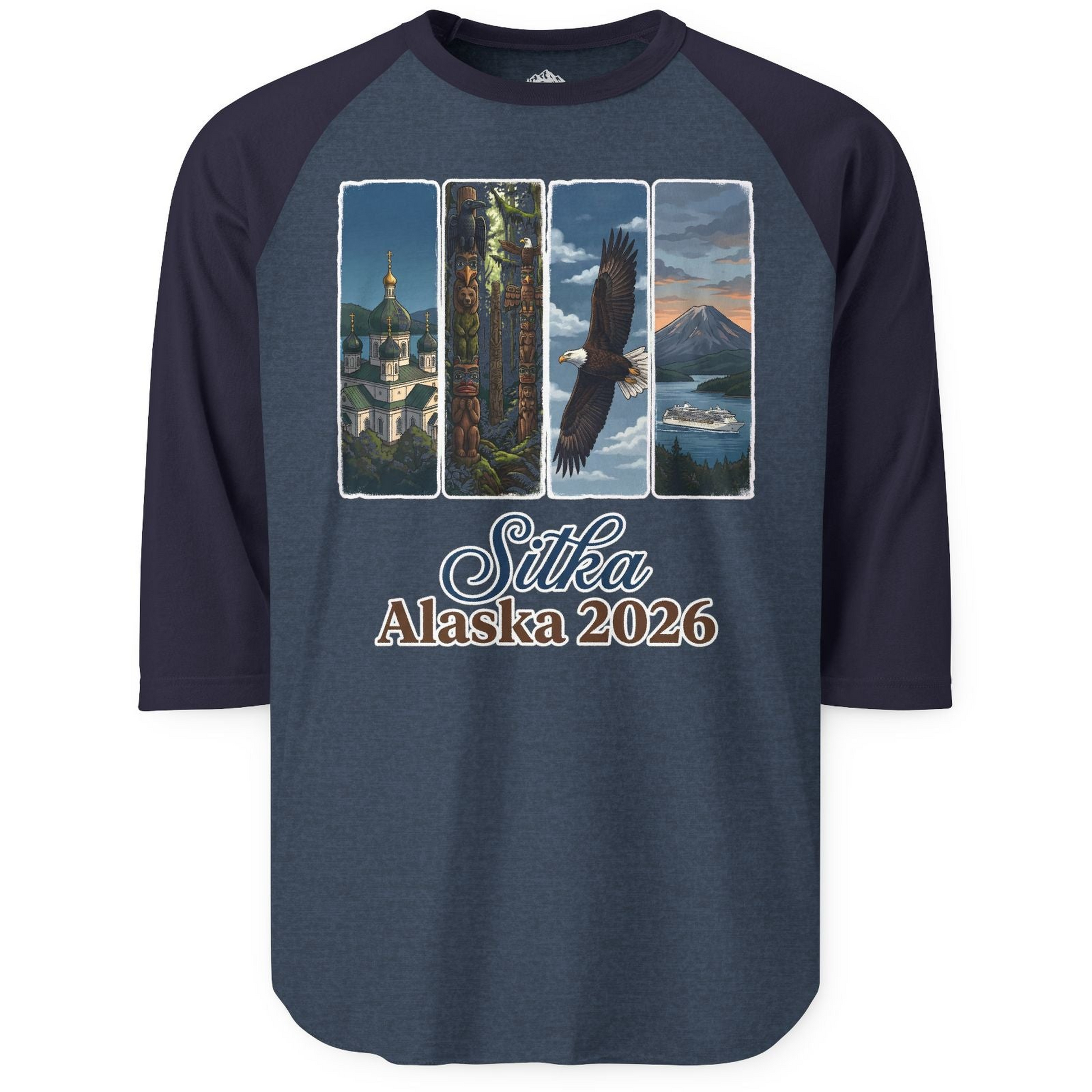 Sitka Alaska 2026 Cruise and Wildlife Souvenir Graphic Shirt — 3/4 Sleeve T-Shirt – Alaska Cruise Shirts