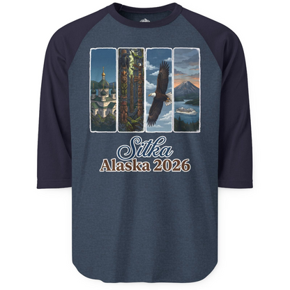 Sitka Alaska 2026 Cruise and Wildlife Souvenir Graphic Shirt — 3/4 Sleeve T-Shirt – Alaska Cruise Shirts