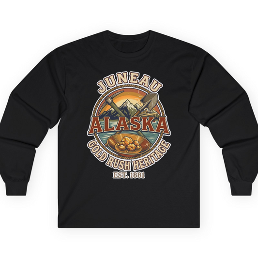 Juneau Alaska Gold Rush Heritage Vintage Travel T-Shirt — Long Sleeve T-Shirt – Alaska Cruise Shirts