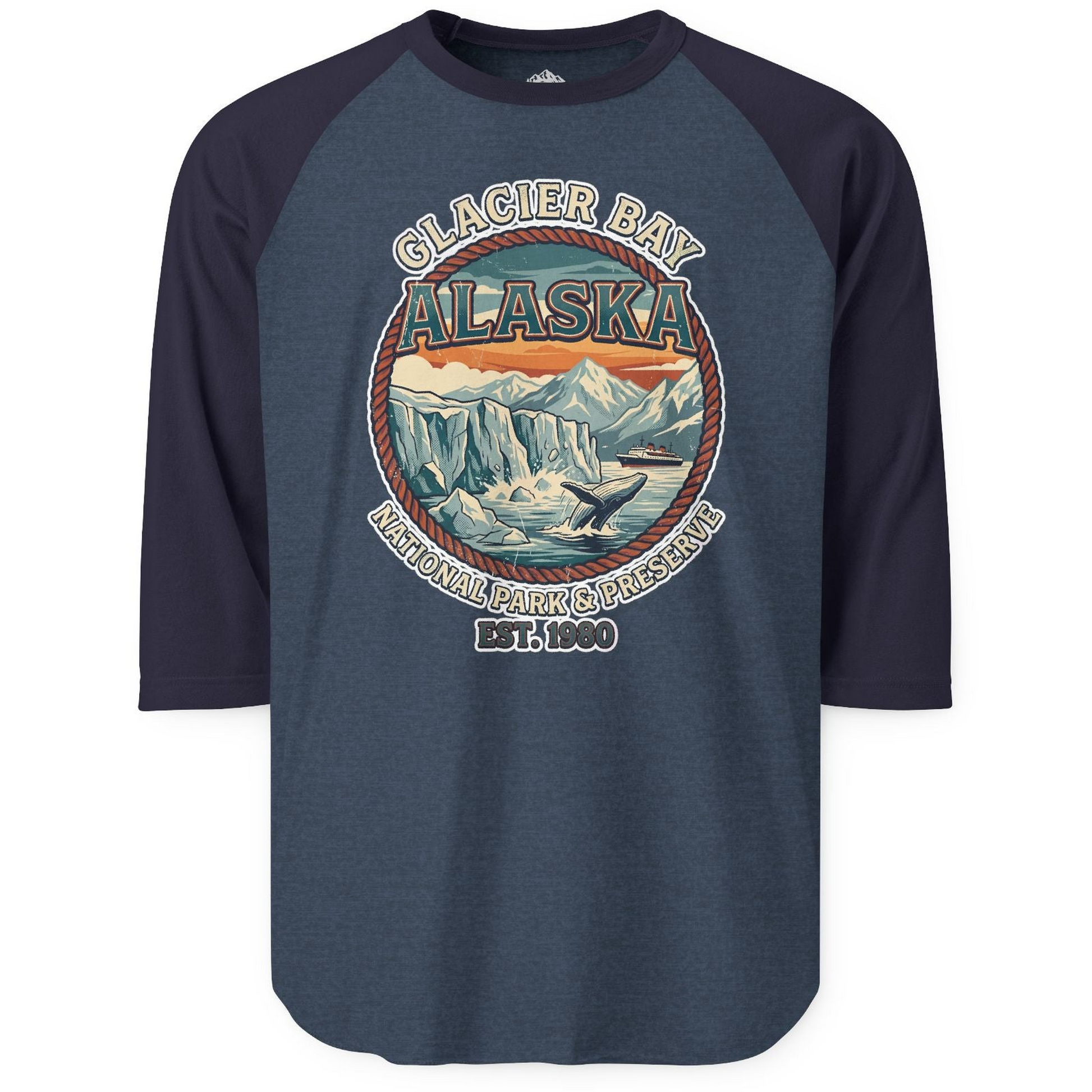 Glacier Bay Alaska National Park Vintage Nature Scene Shirt — 3/4 Sleeve T-Shirt – Alaska Cruise Shirts
