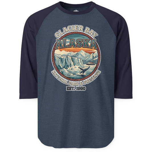 Glacier Bay Alaska National Park Vintage Nature Scene Shirt — 3/4 Sleeve T-Shirt – Alaska Cruise Shirts