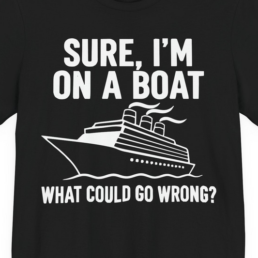 Sure I'm On A Boat Funny Cruise Vacation Graphic Shirt — Premium Tee T-Shirt – Alaska Cruise Shirts Close Up