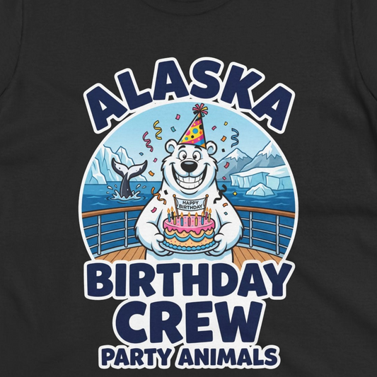 Alaska Birthday Crew Party Animals Polar Bear Cruise Shirt — Ladies Tee T-Shirt – Alaska Cruise Shirts Close Up