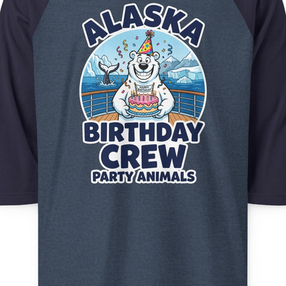 Alaska Birthday Crew Party Animals Polar Bear Cruise Shirt — 3/4 Sleeve T-Shirt – Alaska Cruise Shirts Close Up