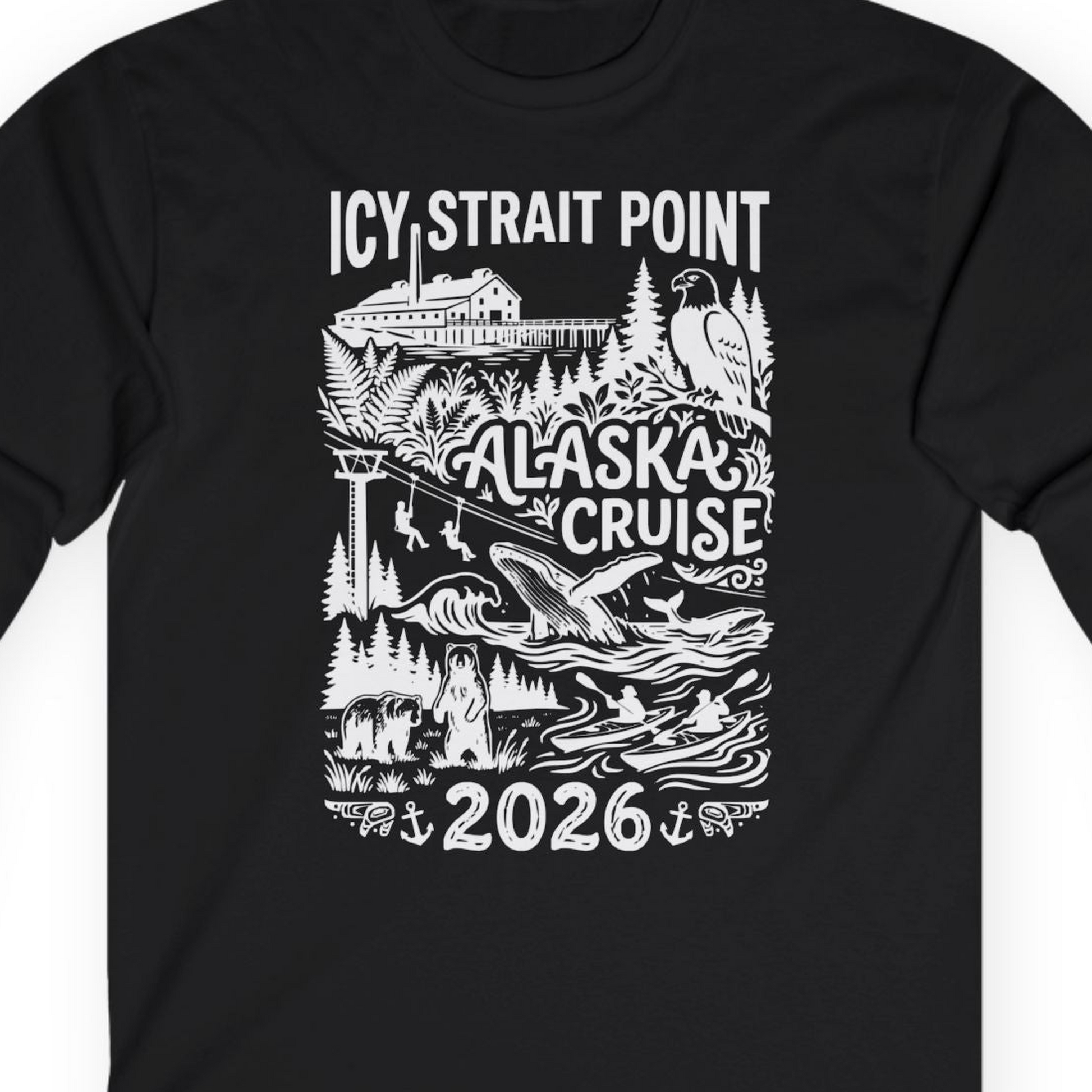 Icy Strait Point Alaska Cruise 2026 Wildlife Adventure Shirt — Long Sleeve T-Shirt – Alaska Cruise Shirts Close Up