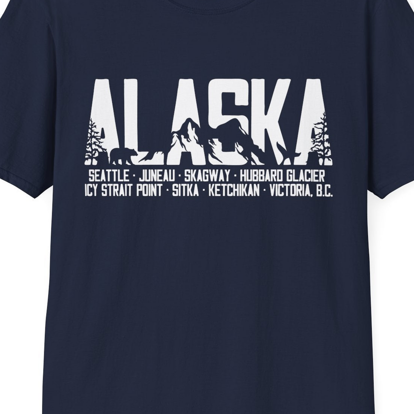 Alaska Cruise Silhouette Wildlife Destinations Shirt Seattle Juneau — T-Shirt T-Shirt – Alaska Cruise Shirts Close Up