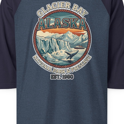 Glacier Bay Alaska National Park Vintage Nature Scene Shirt — 3/4 Sleeve T-Shirt – Alaska Cruise Shirts Close Up
