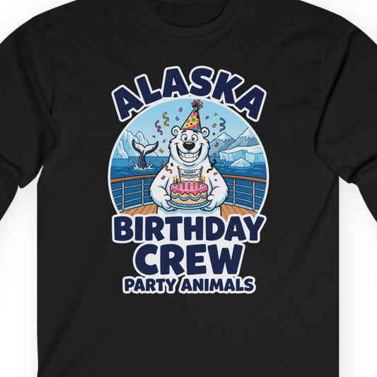 Alaska Birthday Crew Party Animals Polar Bear Cruise Shirt — Long Sleeve T-Shirt – Alaska Cruise Shirts Close Up