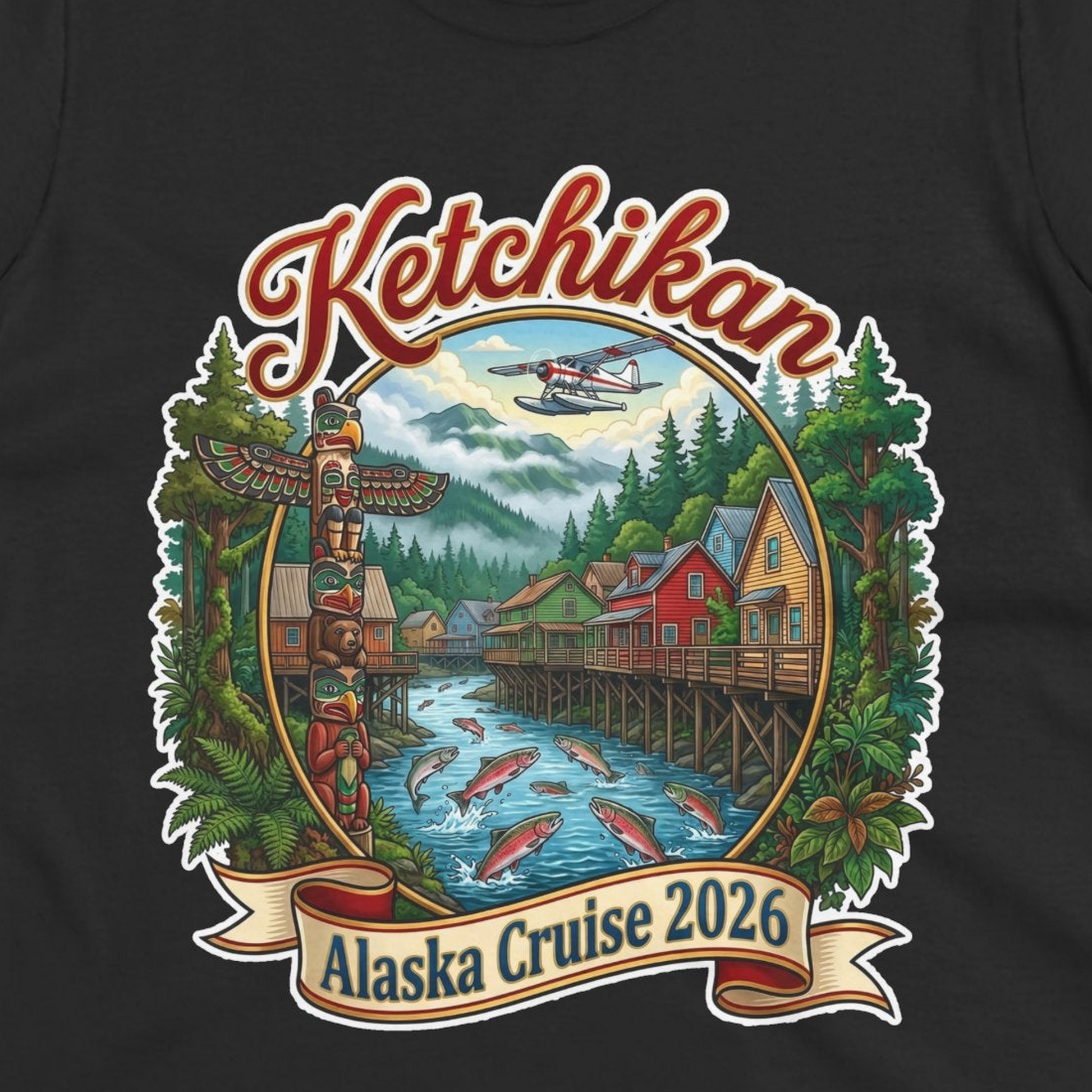 Ketchikan Alaska Cruise 2026 Vintage Souvenir Vacation Shirt — Ladies Tee T-Shirt – Alaska Cruise Shirts Close Up