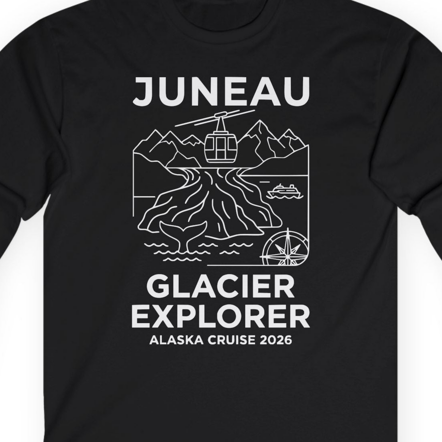 Juneau Glacier Explorer Alaska Cruise 2026 Adventure Shirt — Long Sleeve T-Shirt – Alaska Cruise Shirts Close Up