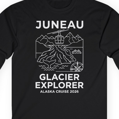 Juneau Glacier Explorer Alaska Cruise 2026 Adventure Shirt — Long Sleeve T-Shirt – Alaska Cruise Shirts Close Up