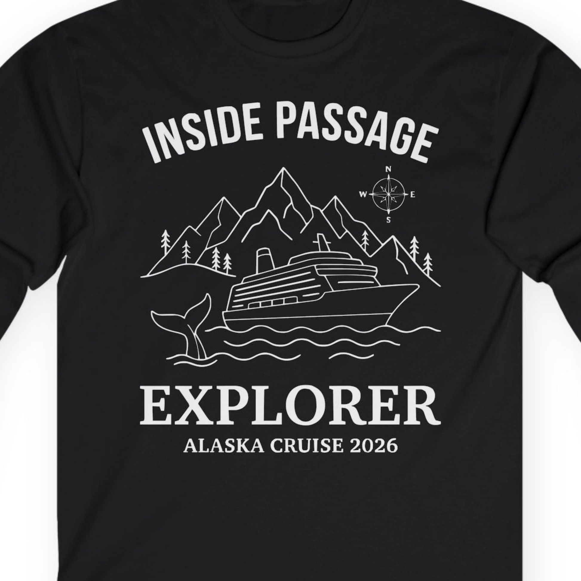 Inside Passage Explorer Alaska Cruise Adventure 2026 Shirt — Long Sleeve T-Shirt – Alaska Cruise Shirts Close Up
