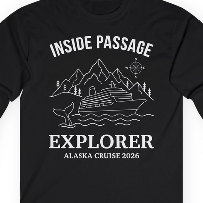 Inside Passage Explorer Alaska Cruise Adventure 2026 Shirt — Long Sleeve T-Shirt – Alaska Cruise Shirts Close Up