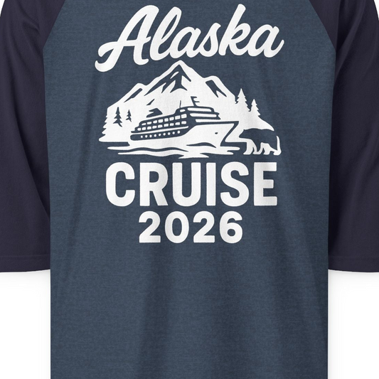 Alaska Cruise 2026 Nature Adventure Souvenir T-Shirt — 3/4 Sleeve T-Shirt – Alaska Cruise Shirts Close Up