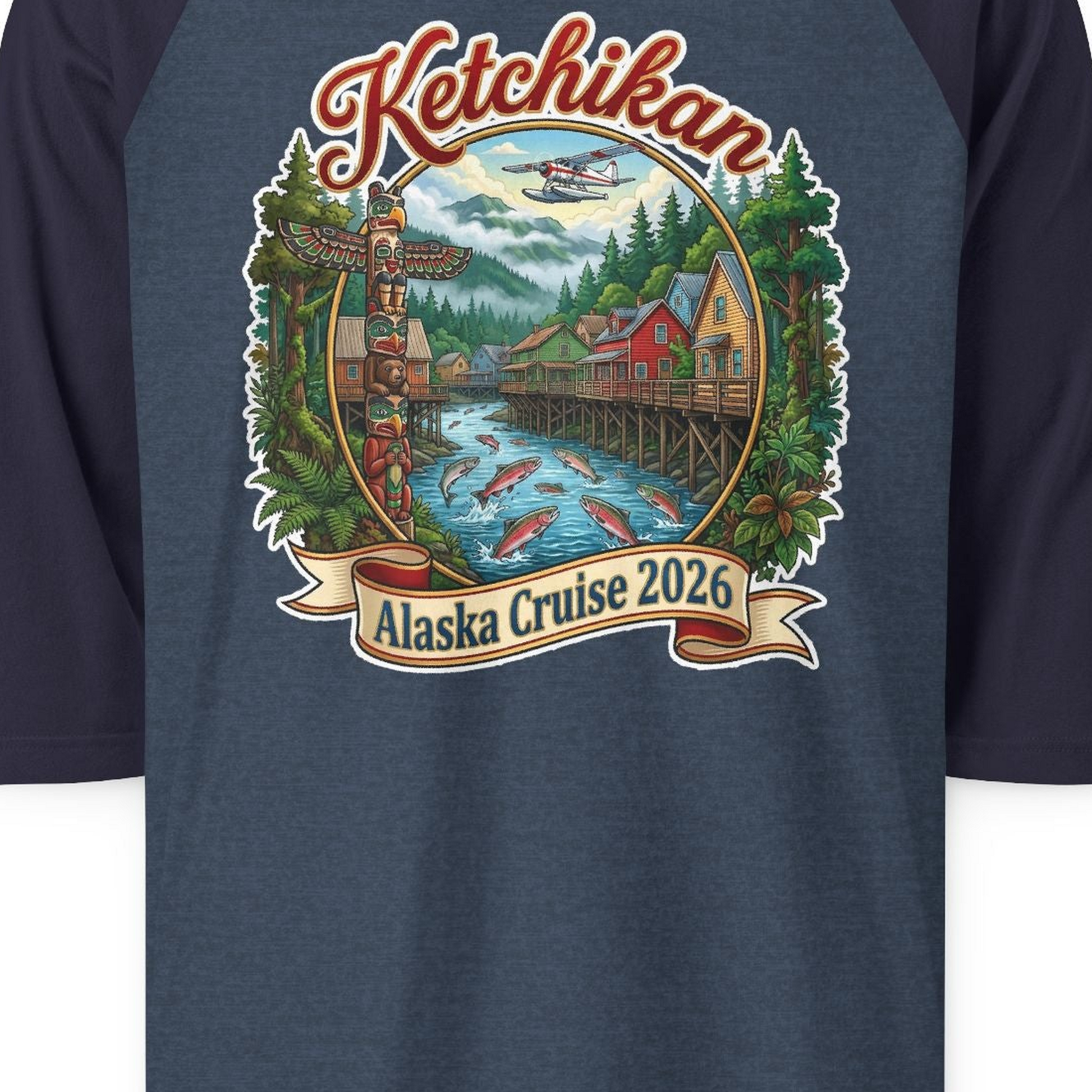 Ketchikan Alaska Cruise 2026 Vintage Souvenir Vacation Shirt — 3/4 Sleeve T-Shirt – Alaska Cruise Shirts Close Up