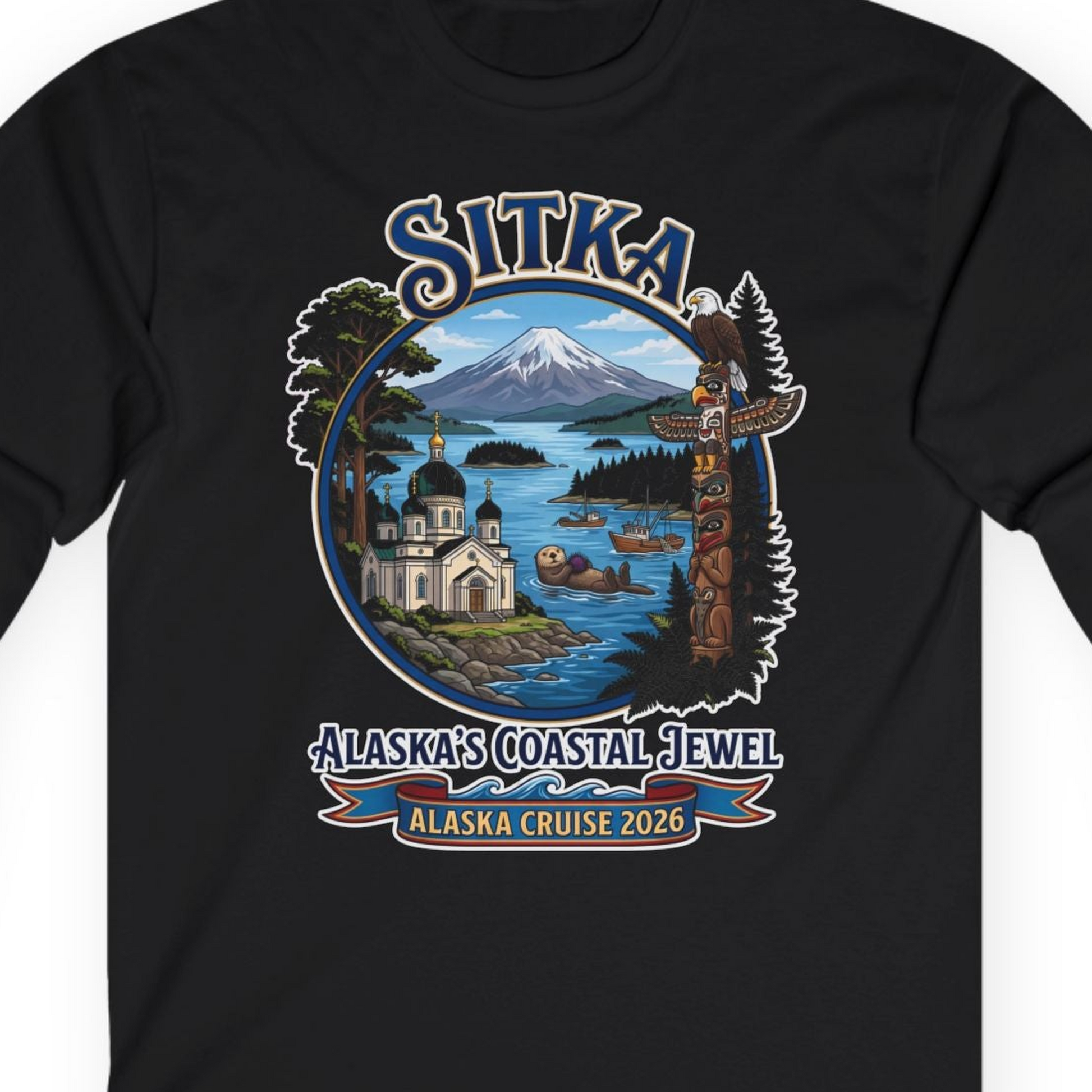 Sitka Alaska Cruise 2026 Alaska's Coastal Jewel Travel Souvenir Shirt — Long Sleeve T-Shirt – Alaska Cruise Shirts Close Up