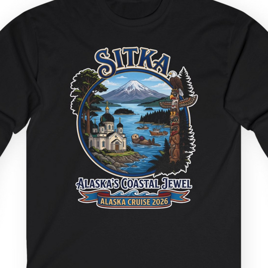 Sitka Alaska Cruise 2026 Alaska's Coastal Jewel Travel Souvenir Shirt — Long Sleeve T-Shirt – Alaska Cruise Shirts Close Up