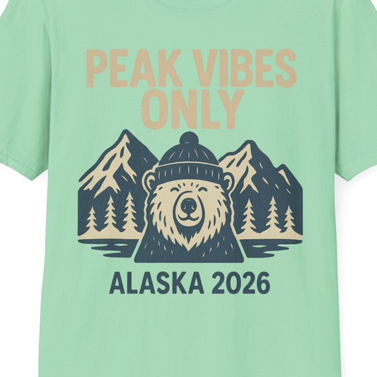 Alaska 2026 Mountain Adventure Bear T-Shirt – Alaska Cruise Shirts Close Up