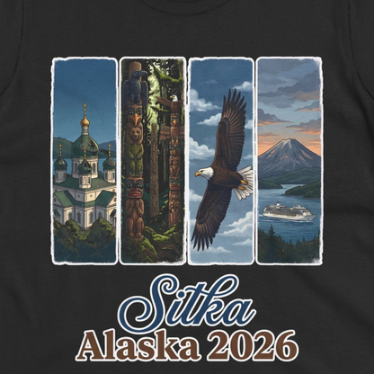 Sitka Alaska 2026 Cruise and Wildlife Souvenir Graphic Shirt — Ladies Tee T-Shirt – Alaska Cruise Shirts Close Up