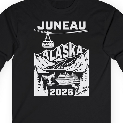 Juneau Alaska Cruise 2026 Scenic Whale and Cable Car Shirt — Long Sleeve T-Shirt – Alaska Cruise Shirts Close Up