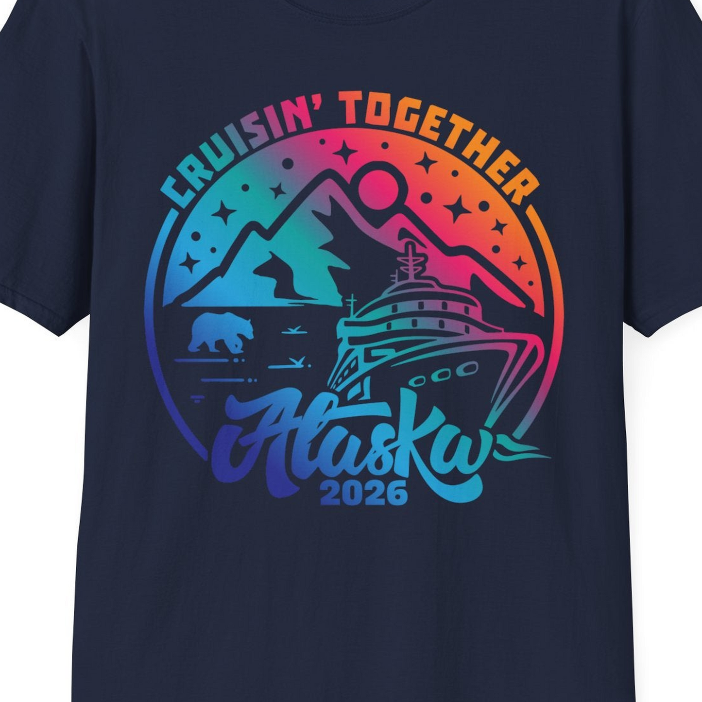 Alaska Cruise Adventure Mountains Wildlife Retro Family Group Shirt 2026 — T-Shirt T-Shirt – Alaska Cruise Shirts Close Up