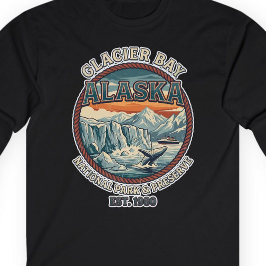 Glacier Bay Alaska National Park Vintage Nature Scene Shirt — Long Sleeve T-Shirt – Alaska Cruise Shirts Close Up