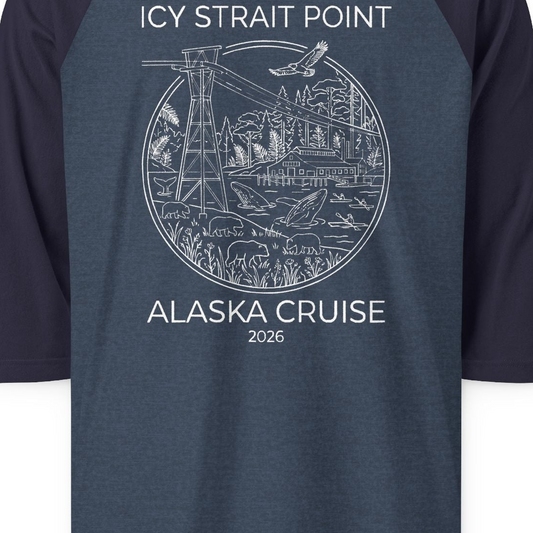 Icy Strait Point Alaska Cruise 2026 Nature Adventure T-Shirt — 3/4 Sleeve T-Shirt – Alaska Cruise Shirts Close Up