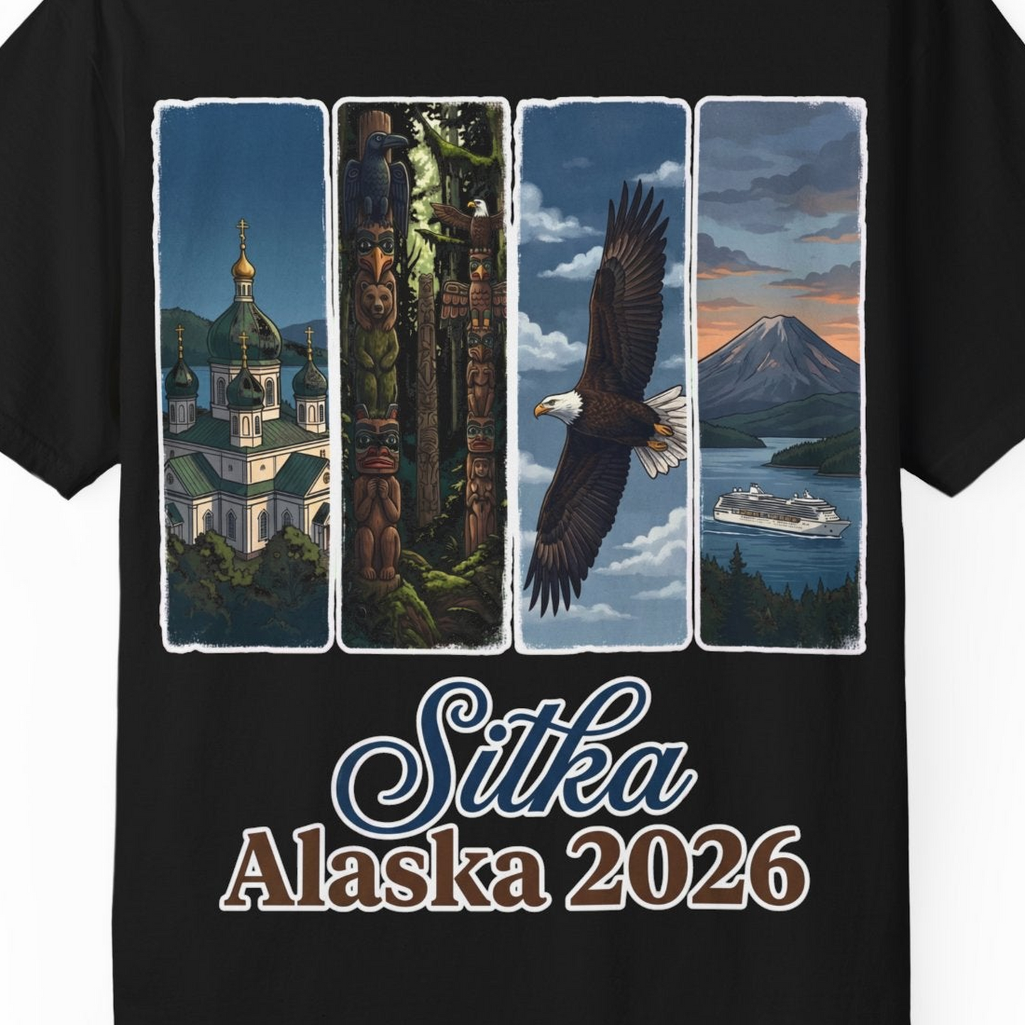 Sitka Alaska 2026 Cruise and Wildlife Souvenir Graphic Shirt — Comfort T-Shirt – Alaska Cruise Shirts Close Up