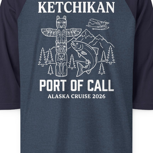 Ketchikan Alaska Cruise Port of Call Totem Wildlife Adventure Shirt — 3/4 Sleeve T-Shirt – Alaska Cruise Shirts Close Up