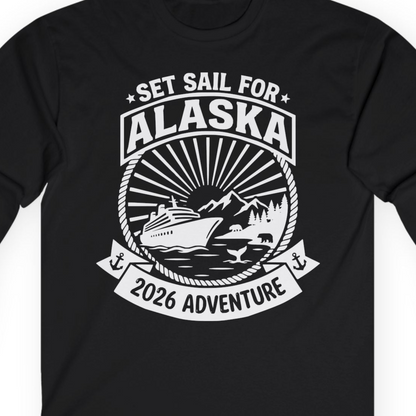 Set Sail for Alaska 2026 Adventure Vintage Cruise Shirt — Long Sleeve T-Shirt – Alaska Cruise Shirts Close Up