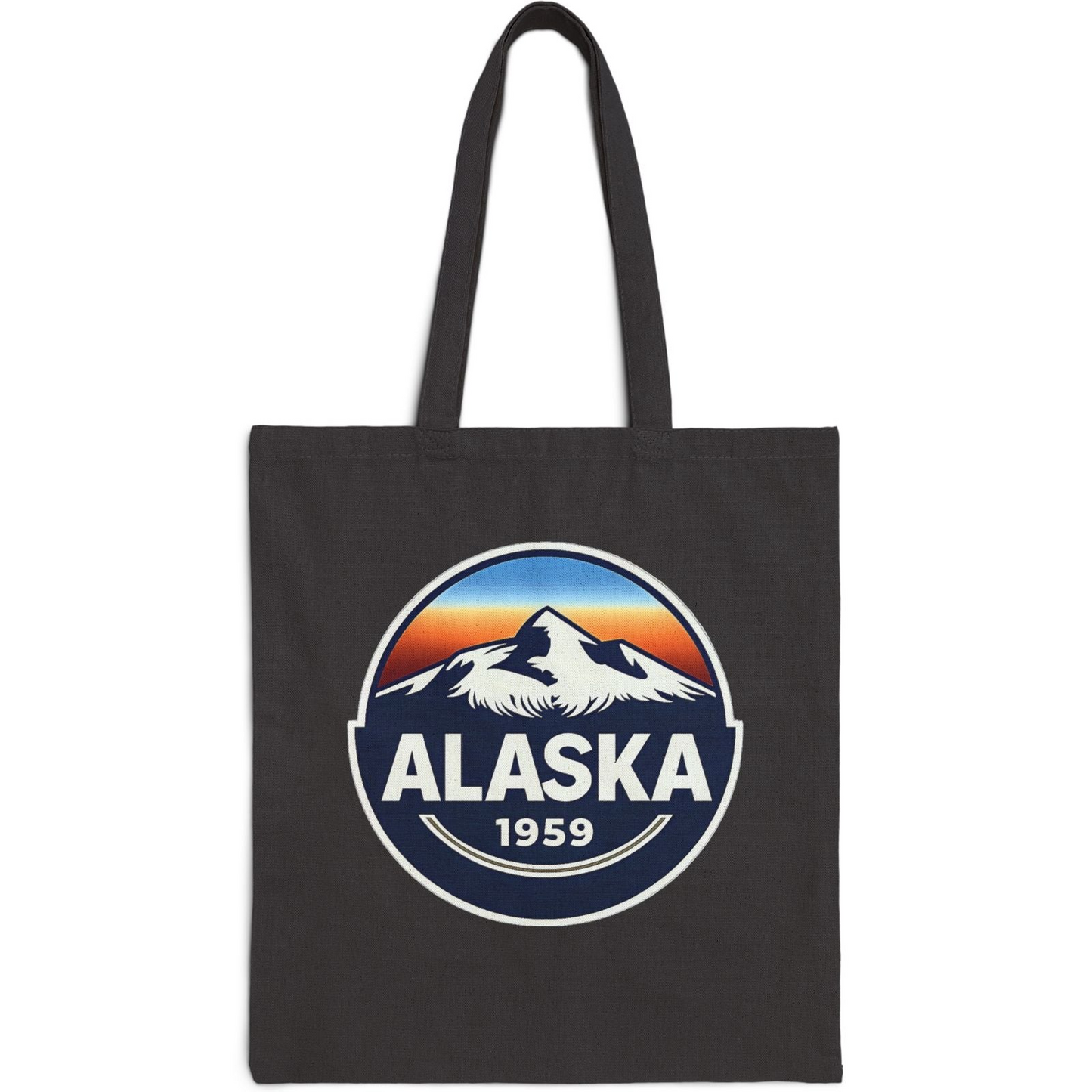 Alaska 1959 Mountain Canvas Tote Bag — Retro State Travel Market Tote T-Shirt – Black – Alaska Cruise Shirts