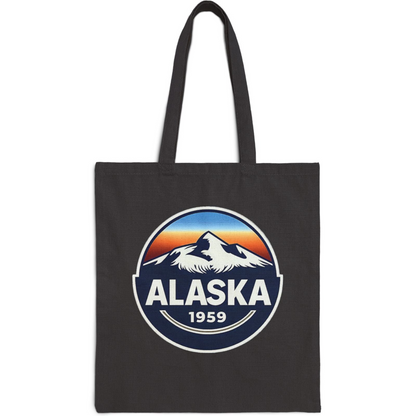 Alaska 1959 Mountain Canvas Tote Bag — Retro State Travel Market Tote T-Shirt – Black – Alaska Cruise Shirts