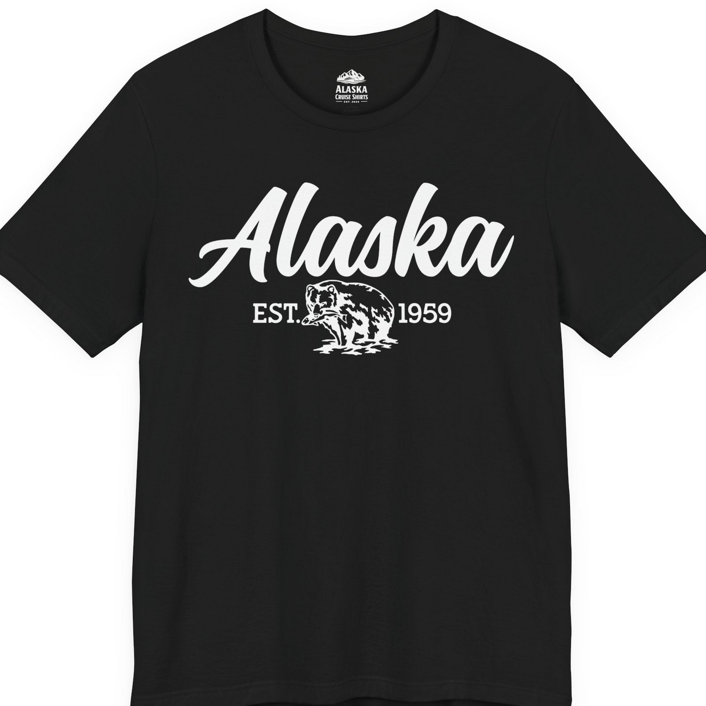 Alaska Bear Est 1959 Vintage Wildlife Graphic Monochrome Shirt — Premium Tee T-Shirt – Black – Alaska Cruise Shirts