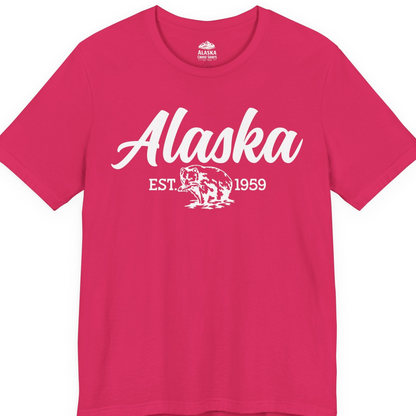 Alaska Bear Est 1959 Vintage Wildlife Graphic Monochrome Shirt — Premium Tee T-Shirt – Fuchsia – Alaska Cruise Shirts