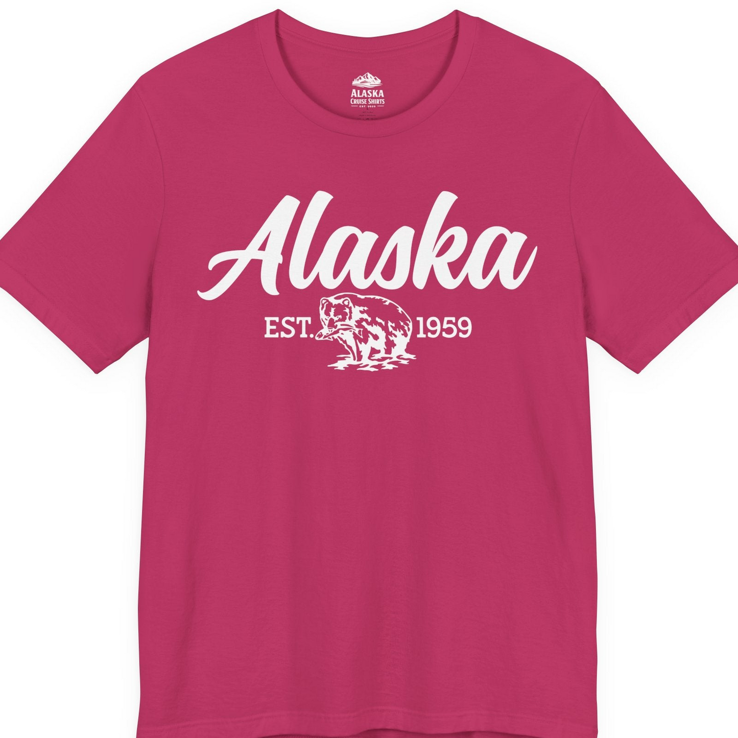Alaska Bear Est 1959 Vintage Wildlife Graphic Monochrome Shirt — Premium Tee T-Shirt – Berry – Alaska Cruise Shirts